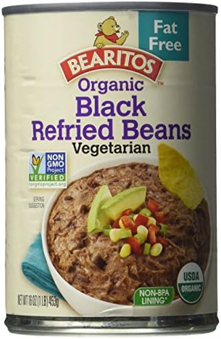Bearitos Organic Fat-Free Black Refried Beans, 16 Ounce (Pack of 12)