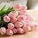 HoYuanFlo Artificial Tulips Single Stem PU Touched 10 Pcs Arrangement Bouquet with Glorious Moral for Home Office Wedding Parties (Pink)