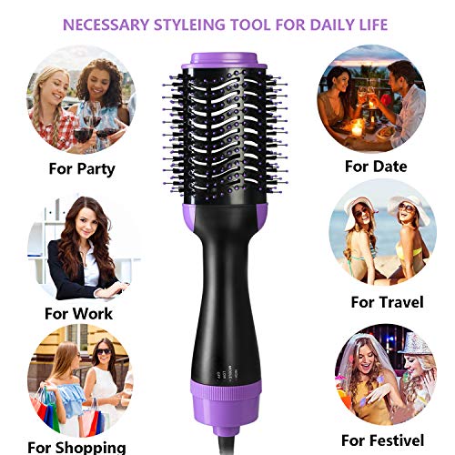 Hair Dryer Brush, ASOGO One Step Hair Dryer & Volumizer,4 In 1 Negative Ion Hot Air Brush for Drying & Straightening & Curling, Salon Ceramic Electric Rotating Blow Dryer Brush(Purple 110V US outlet)