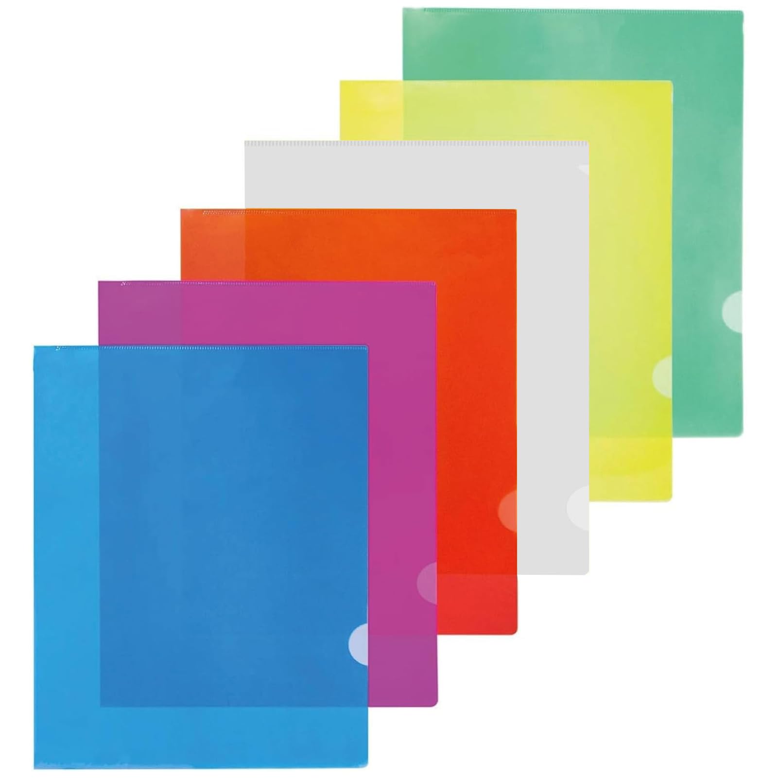 ATB-Foger 24 Pcs A4 Colours Clear Plastic Folders Plastic Sleeves Wallets File Paper Cover 6 Colours Folder Sheet Protector for Office School Work Report Presentation Project Documents File
