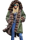 Roiii Ladies Quilted Casual Vintage Faux Fur Collar Warm Thick Womens Jacket Coat