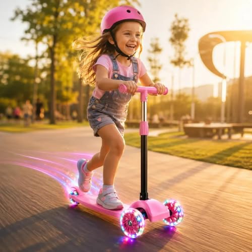 Patinete Infantil 3 Rodas Com LED Colorido, Dobrável Com Altura Ajustável Suporta até 40 kg Para Menino e Menina - CIRCUS