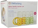 Lifefactory 4-Ounce BPA-Free Glass Baby Bottle and Protective Silicone Sleeve Starter Set, Spring and Yellow with 4 Baby Bottles, 2 Silicone Teethers, and 2 Nipple 2-Packs
