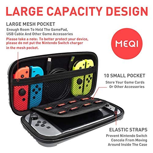 MEQI Nintendo Switch Carrying Case Protective Hard Shell Slim Travel Carry Case -10 Game Cartridge Holders Portable Carry Case Pouch for Nintendo Switch Console & Accessories - Silver