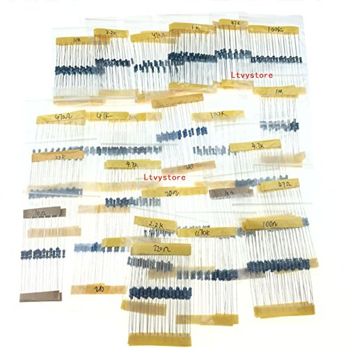 Film Resistor Kit, 1/4W Metal Film Resistors Assorted Box Assortment Kit Set of 525, Range 0 Ohm- 1M Ohm, 5% Tolerance, 17Value 1/4 Watt Resistor , By Ltvystore