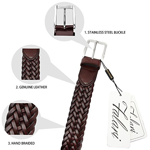 Falari Men's Braided Belt Leather 35mm Brown L 38-40 9007