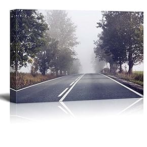 Canvas Prints Wall Art - Beautiful Scenery/Landscape Empty Road on a Foggy Morning | Modern Wall Decor/Home Decoration Stretched Gallery Canvas Wrap Giclee Print & Ready to Hang - 12" x 18"