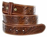 Western Floral Engraved Tooled Tan Leather Belt Strap