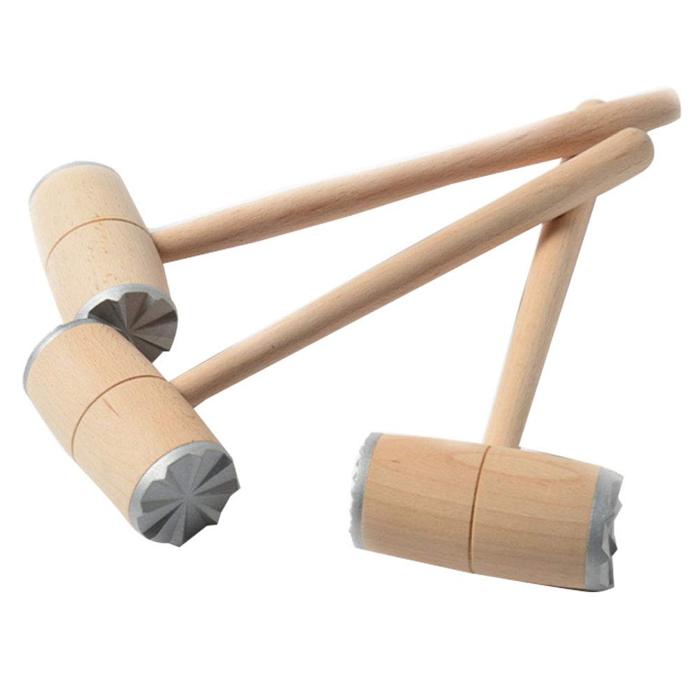 Raguso Wooden Meat Tenderiser Hammer Two Sides Aluminum Spiked Meat Tenderizer Hammer Practical Kitchen Tool For Tenderizing Steak Beef Mallet Pounder