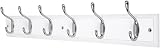 DOKEHOM 6 Satin Nickel Hooks on White Wooden Board Wall Mounted Rack