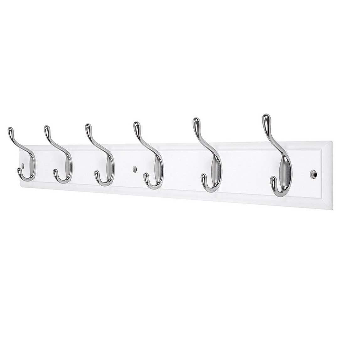 DOKEHOM 6-Satin Nickel Hooks on White Wooden Board Wall Mounted Coat Hook Rack Hanger — image 1