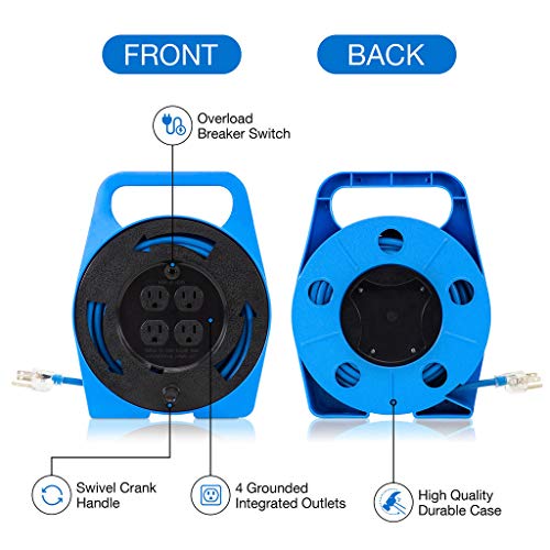 CopperPeak 25 ft Portable Extension Cord Reel Manual Hand Wind