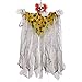 Halloween Haunters 3 Foot Hanging Scary Skeleton Circus Clown Ghoul Zombie Prop Decoration - 1/3 Life-Size Spooky Skull Face, Red Hair Nose, Polka Dot Collar - Fun Haunted House Entryway Party Display
