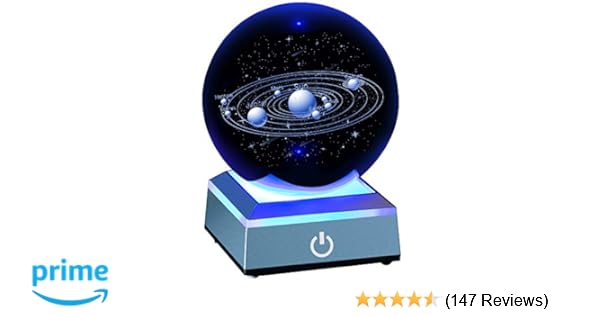 Solar System Crystal Ball 80mm With 3d Laser Engraved Sun System With A Touch Switch Led Light Base Cosmic Model With Names Of Various Celestial