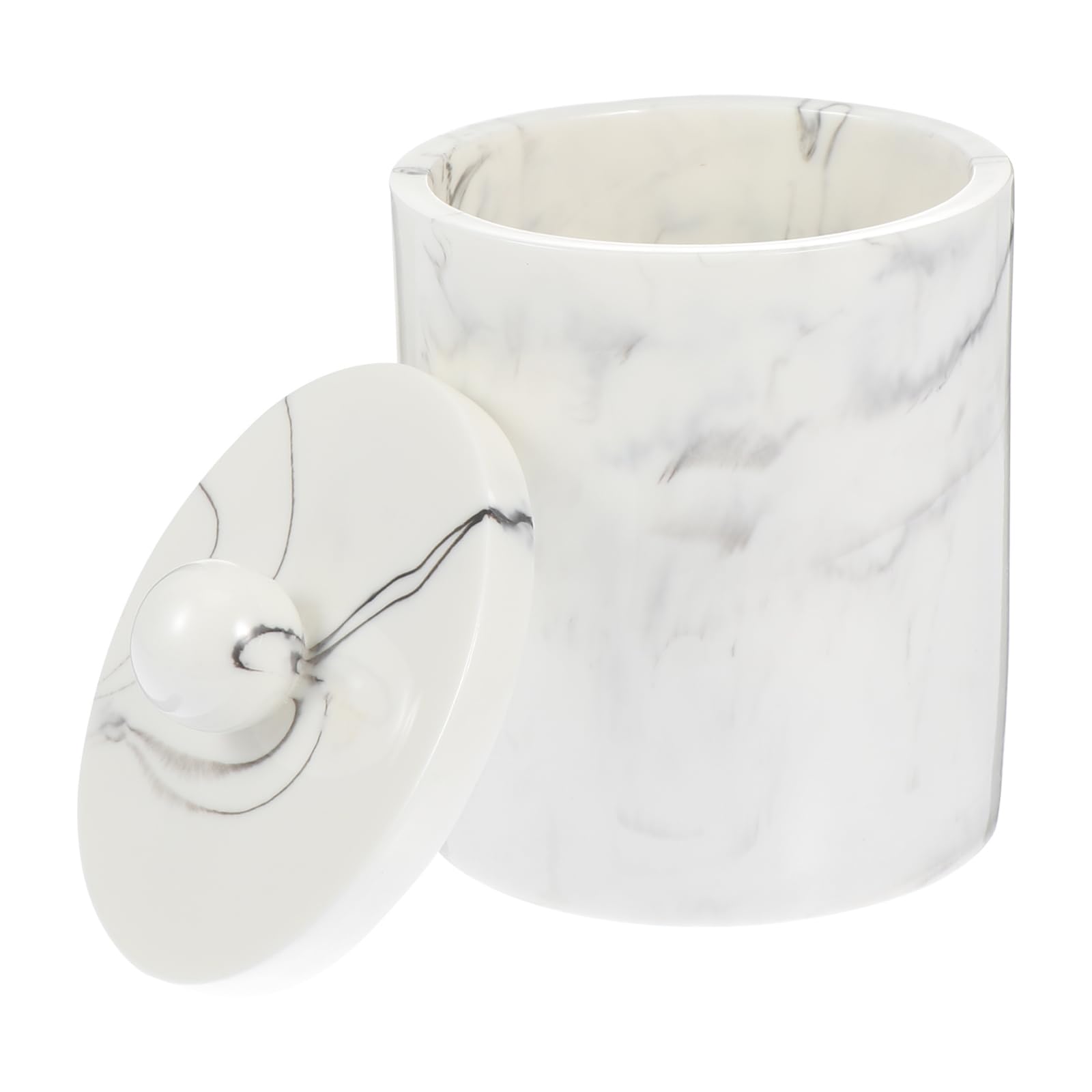 Cabilock Organizing Box Sealing Lid Marble Vein Toothpick Cotton Swab Storage Airtight White Random Style