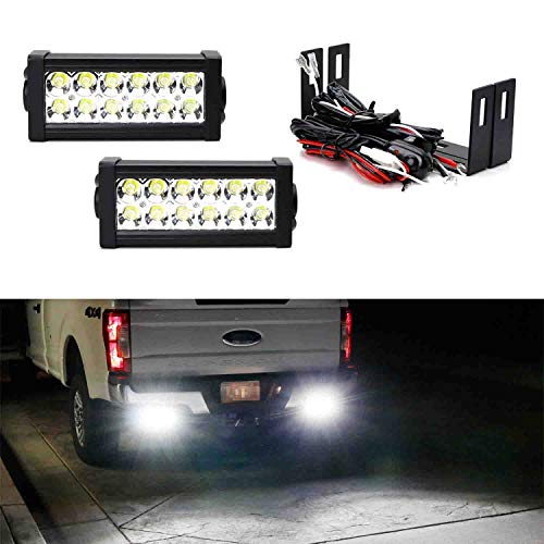 iJDMTOY Rear Bumper Mount Searchlight Reverse LED Light Bars Compatible With 11-up Ford F250 F350 F450 Super Duty, (2) 36W High Power LED Lightbars, Bumper Frame Mount Brackets & On-Off Switch Wiring