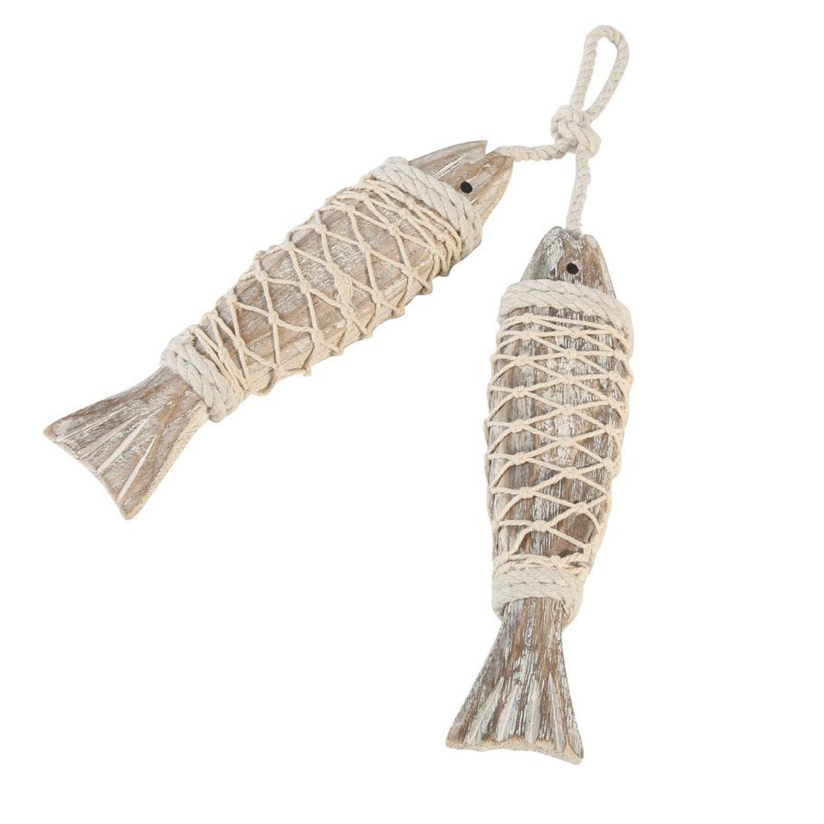 Fangoo 2 Piece Wood Fish Decoration Ornament Hanging Wooden Fish Decoration Hand Carved Wooden Fish Wall Art for Home Indoor Outdoor Patio Porch Office Nautical Wall Beach Theme Decoration (S)