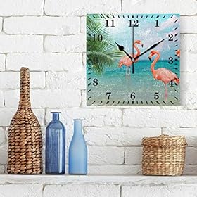 Wall Clock Flamingo Beach Decorative Haning Clock Silent Non Ticking Square Clock for Living Room Kitchen Bedroom 51ms9zZg01L