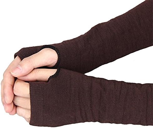 HN Winter Wrist Arm Hand Warmer Knitted Long Fingerless Gloves Mitten (Coffee)