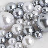 Holiday Accents Wholesale Elegant Vase Fillers - Approx 42 Assorted Oversized Faux Pearls in Silver and White Beads - Unique Decorative Gems