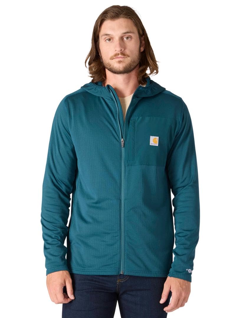 Carhartt Men’s Force Relaxed Fit Full-Zip Long-Sleeve Hooded T-Shirt, Greenstone, XX-Large