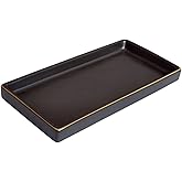 10 x 5 Ceramic Bathroom Tray for Countertop, Decorative Vanity Tray for Dresser Tops, Small Rectangular Trays for Perfume, Candle, Jewelry, Cosmetics (Black)