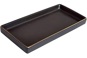 HANKOR 10 x 5 Ceramic Bathroom Tray for Countertop, Decorative Vanity Tray for Dresser Tops, Small Rectangular Trays for Perfume, Candle, Jewelry, Cosmetics (Black)