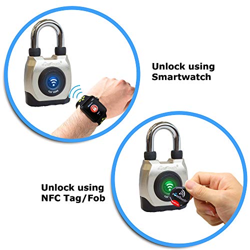 eGeeTouch Outdoor Smart Padlock 3rd Gen, Weatherproof, Rugged Design for Commercial use, Bluetooth c/w NFC Fob (Dual Pack Short Shackle)