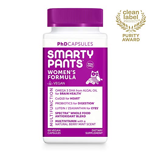 SmartyPants PhD Daily Multivitamin for Women: Vitamin D, Vitamin C, Iron, Vitamin E, Omega 3, CoQ10, Vitamin B12, Lutein & Zeaxanthin, Folate, Vegan, Non-GMO, 60 Capsules (30 Day Supply)