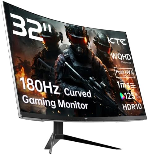 KTC 32 inch 180Hz Curved Gaming Monitor, QHD(2560x1440p) 1ms MPRT