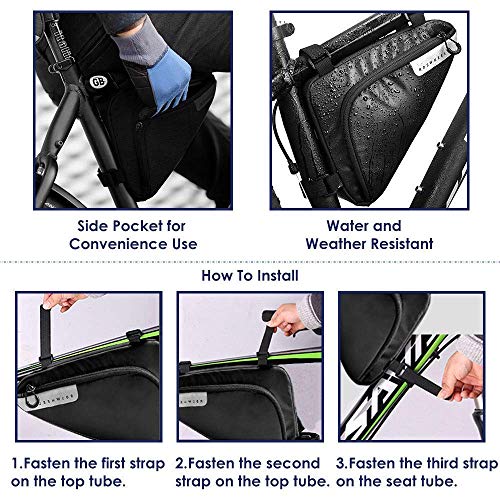 AutoWT Bike Frame Bag, Bicycle Triangle Bag Front Tube Water Resistant Waterproof Cycling Pack Strap-On Saddle Pouch Storage Bag for Mini Bike Pumps Repair Tools Road Mountain Bike(1.5L)