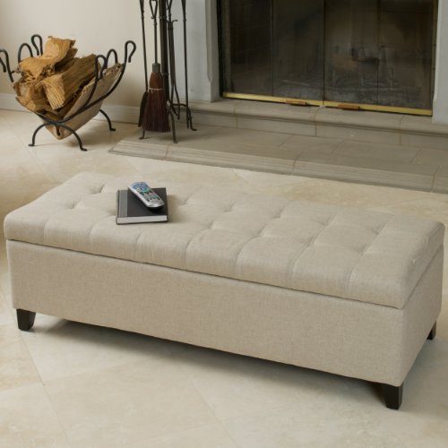 Best Selling Mission Tufted Fabric Storage Ottoman Bench, Beige - Thumbnail 2