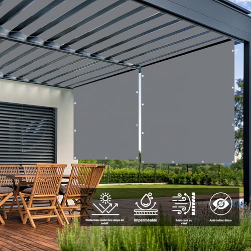IMSGVIFO Waterproof Shade Sail, Rectangular Shade Sail with Eyelets and Cords, UV Protection Shade Sail for Patio, Terrace, Garden, Balcony, Outdoor, Dark Grey - 3 x 5 m