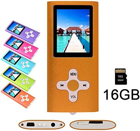 RHDTShop Fashion Portable MP3 MP4 Player,SD Card Slot,Digital Music Video Media Player,Volume Control, USB 2.0 Cable, with a 16GB Micro SD card,Orange