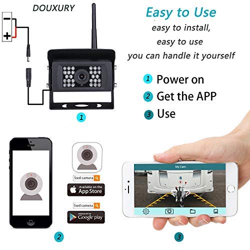 Wireless Backup Camera for RV, Camper, Trailer, Truck, Motor Home and More Douxury Upgraded Night Vision Wide View Angle Waterproof WIFI Rear View Camera with APP for IOS, Android Phone,Pad, Tablet - Thumbnail 6