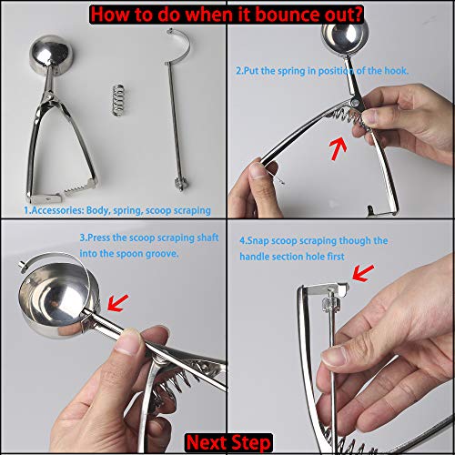 Cookie Scoop Set 3 PCS Stainless Steel Ice Cream Scoop Trigger Include small size (1.58 inch), medium size (1.97 inch), large size (2.37 inch), Melon Scoop (cookie scoop) - Thumbnail 4
