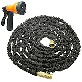 Hose Bros Black Expandable Garden Hose 50 Ft with BONUS Sprayer Nozzle and 6 Extra Rubber Gaskets, Lightweight & Flexible