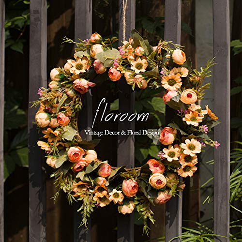 Floral Wreath, Door Wreath, Artificial Orange Fall Wreath for Front