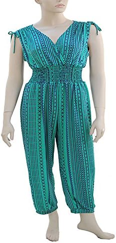 Fashion@dasksell Women's printed Jumpsuit Regular and Junior Plus Sizes (2X, Turquoise)