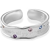 Watforsh Sterling Silver Statement Band Ring for Women Colorful Cubic Zirconia Letter Adjustable Y2k Style Stackable Rings