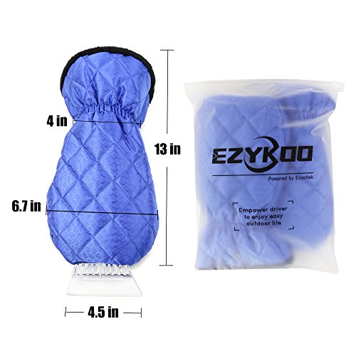 2 Pack Ice Scraper Mitts EZYKOO Waterproof Window/ Windshield Snow Scraper with Glove Snow Ice Scraper for Car Truck-Blue