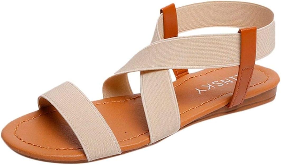 Amazon.com | Women's Elastic Flat Sandals Criss Cross Stretch Strap Open Toe Comfortable Casual 