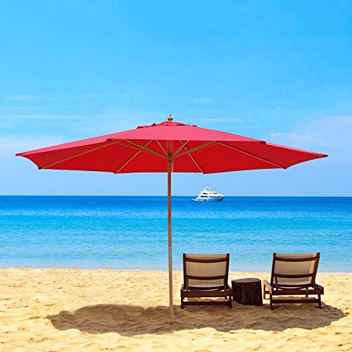 oldzon 13' Ft Patio Wooden Umbrella Sunshade German Beech Wood Outdoor Beach Pool Yard with Ebook - Thumbnail 4