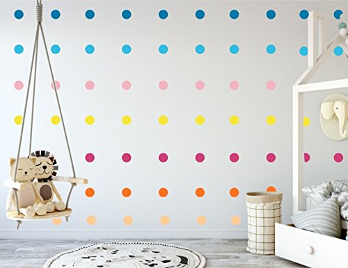 Polka Dot Wall Decals Bright Multicolor(220 2 inch Decals) Easy Peel and Stick Matte Finish Removable Decals Safe on Painted Walls