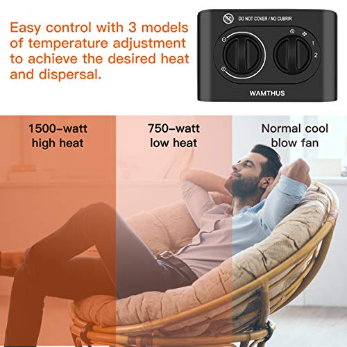 Space Heater, Portable Small Electric Ceramic Space Heater with Adjustable Thermostat 750W/1500W Fast Heat Up for Desk Room Office/Tip-Over & Overheat Protection/ETL Certified