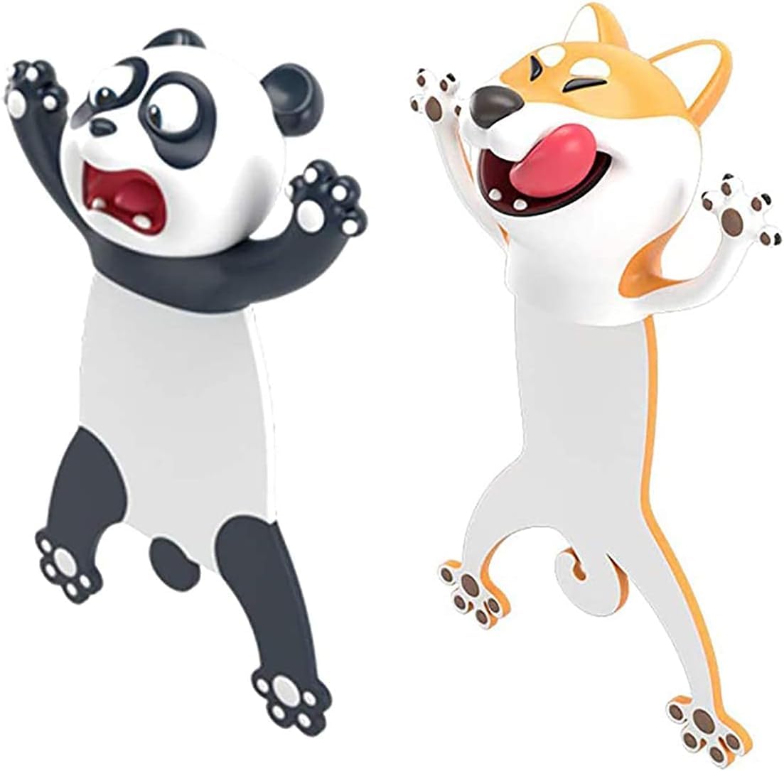 2Pcs Cute Book Markers, 3D Cartoon Animal Bookmark, Funny Reading Presents for Kids and Children Office Stationery, Christmas Birthday Magnetic Page Stereo Bookmarks for Boys Girls Creative Gift