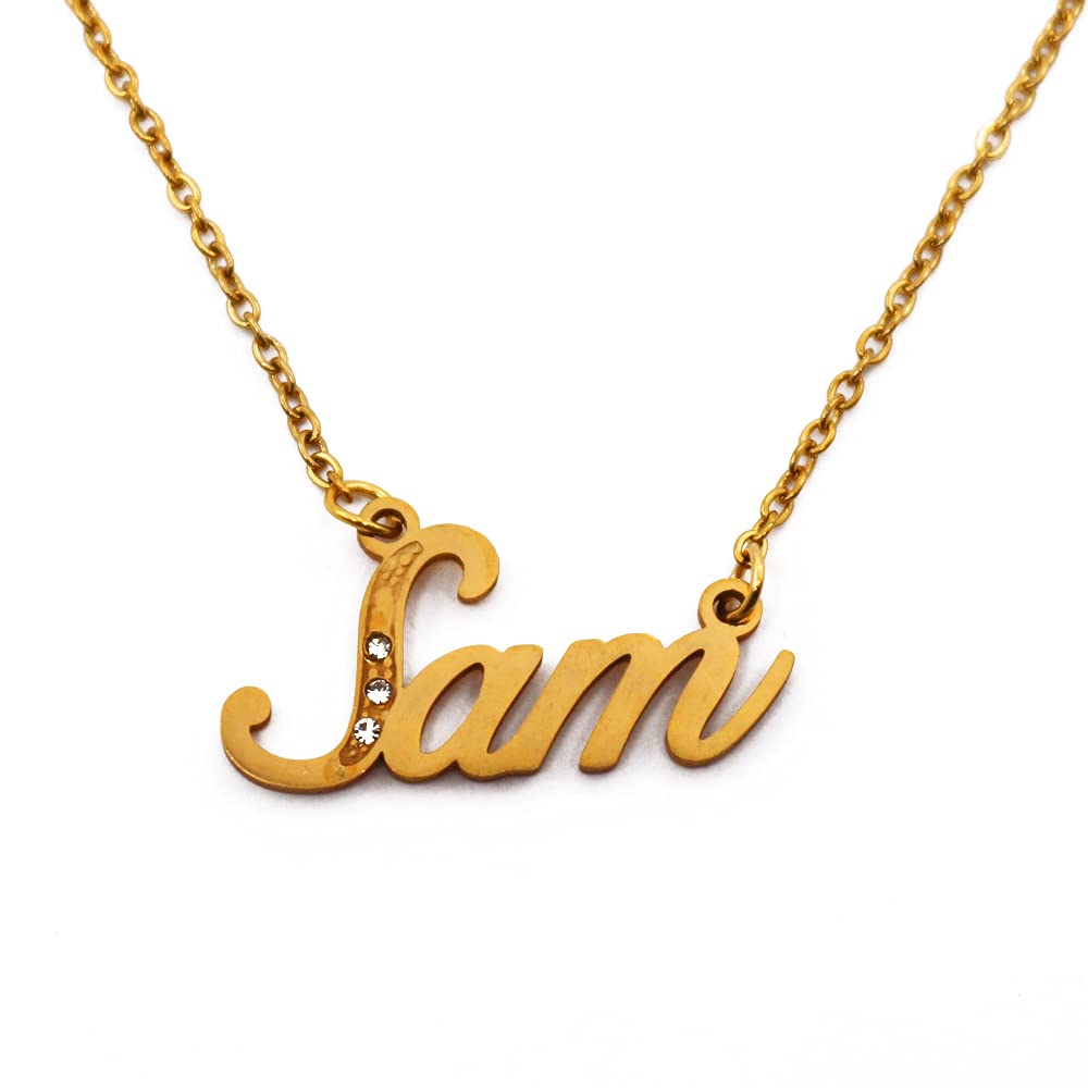 Kigu Name Necklace Sam - Gold Tone - Custom Name Necklace - Personalised Jewellery for Ladies- Customised Jewellery for Girls- Custom Pendant Sam