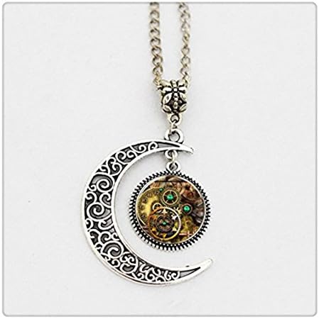 Steampunk Gear Dial Moon Necklace Handmade Steampunk Moon Pendant Jewelry