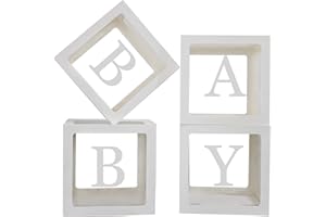 QPEY Baby Boxes with Letters for Baby Shower,Clear Baby Shower Decorations Block Boxes for Gender Reveal,Transparent Balloon Box Backdrop Birthday Party,4PCS