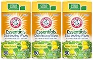 Arm & Hammer Essentials Disinfecting Wipes, Lemon Orchard Scent, 3 Pack, 80 Count, 240 Wipes, Vol